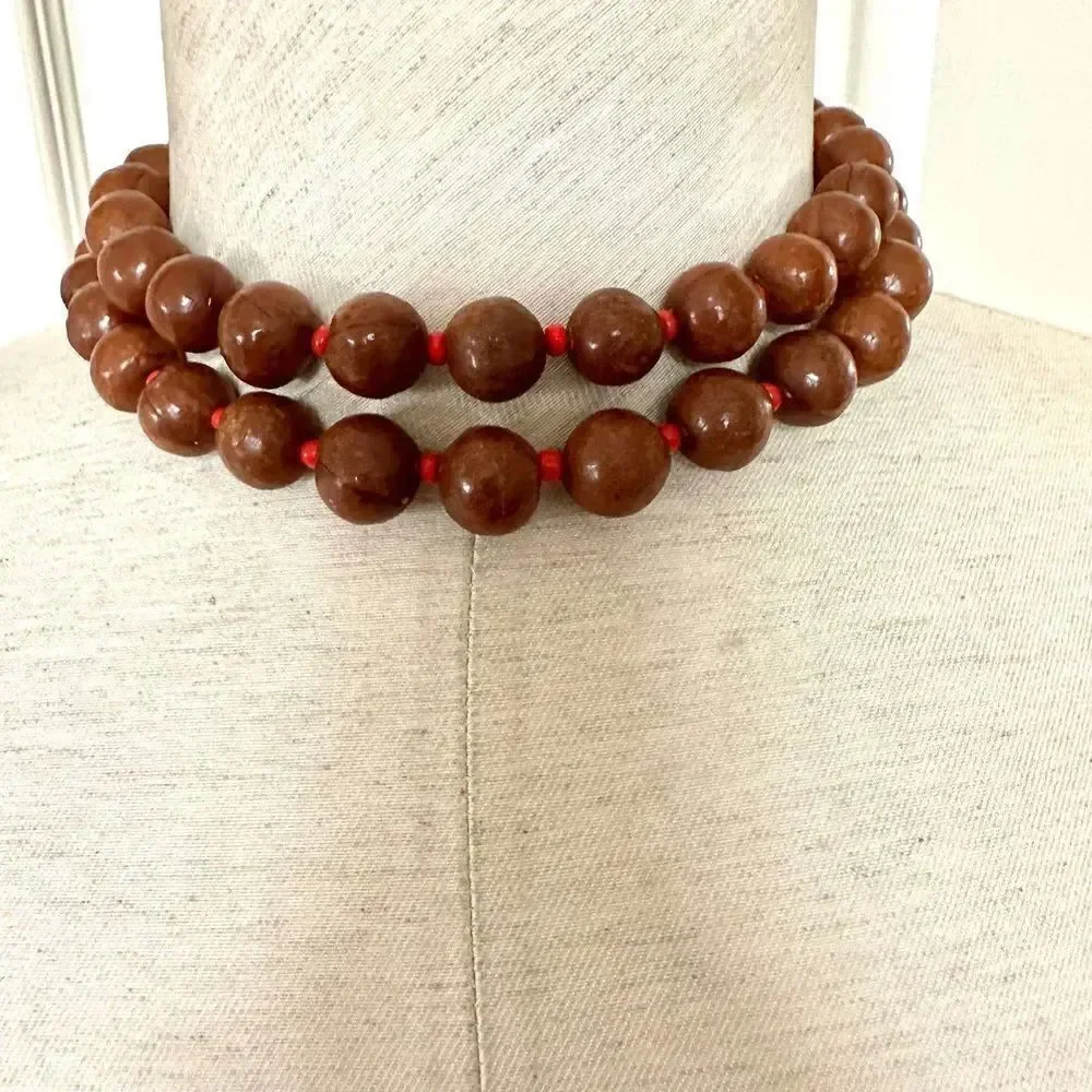 Brown and red beaded necklace